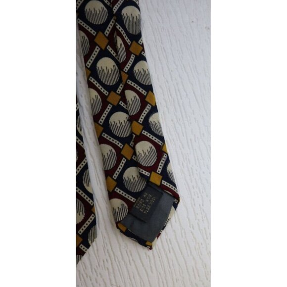 MEN'S BLUE RED CREAM GOLD GEOMETRIC PRINT 100% SILK TIE - NECK TIE - ITALY - Picture 6 of 9